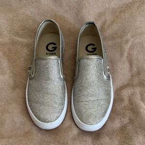 G by Guess Silver Glitter Slip-On Sneakers with White Soles